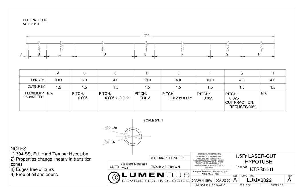 1000mm 1.5Fr Laser Cut Hypotube (3pcs/bag) $250