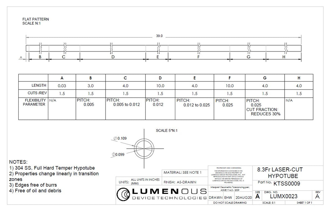 1000mm 8.3Fr Laser Cut Hypotube (3pcs/bag) $250